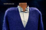 Men's navy blue mohair cardigan sweater by Sibling London with front pockets and rich texture