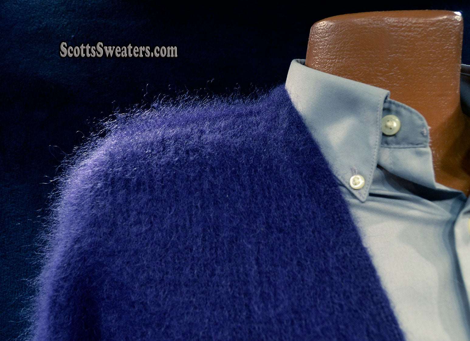 Men's navy blue cardigan mohair sweater with front pockets by Sibling London