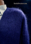 Men's navy blue mohair cardigan sweater with front pockets by Sibling London