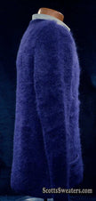 Men's navy blue mohair cardigan sweater with front pockets by Sibling London
