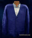 Men's navy blue mohair cardigan sweater with front pockets by Sibling London