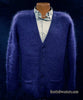 Men's navy blue mohair cardigan sweater with front pockets by Sibling London