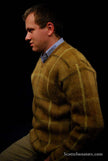 Golden retro shaggy plaid mohair V-neck sweater by Shag-a-Rac Young Breed, size Small/Medium