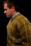 Golden retro shaggy plaid mohair V-neck sweater by Shag-a-Rac Young Breed Revere in small/medium