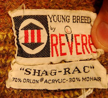 Golden retro shaggy plaid mohair V-neck sweater by Shag-a-Rac Young Breed Revere Small/Medium