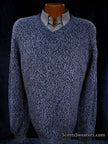 Blue and black tweed knit men's cashmere V-neck sweater in XL/XXL size