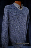 Men's blue and black tweed knit cashmere V-neck sweater in XL/XXL size