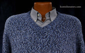 Blue, black, and white tweed knit men's cashmere V-neck sweater by Daniel Cremieux in X-Large/XX-Large size