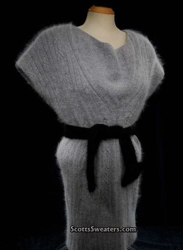 Light grey Angora sweater-dress by Willi Smith with cowlneck, large size, without belt