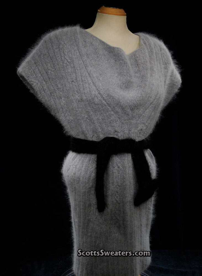 Light grey angora sweaterdress with cowlneck by Willi Smith in large size without belt
