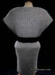 Light grey angora sweaterdress with cowlneck and cable knit pattern by Willi Smith, large size, shown with belt (not included)