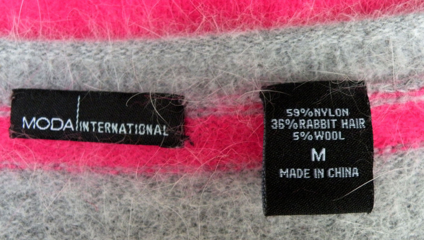 MODA Internationalのレディース ピンク＆グレー ストライプ アンゴラ カーディガン セーター