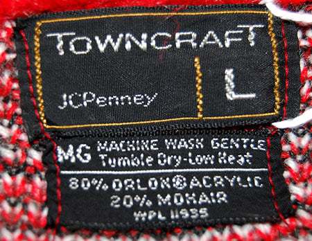 Retro shaggy plaid white red black mohair crewneck sweater by Towncraft Sears medium-large