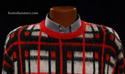 Retro shaggy plaid white red black mohair crewneck sweater by Towncraft Sears Medium-Large 46