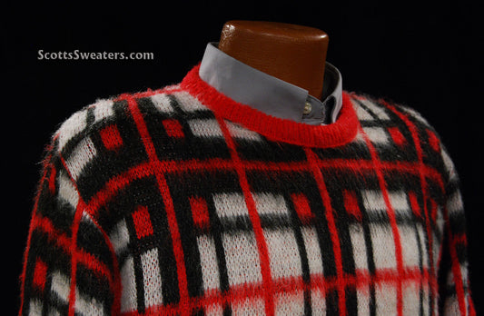 Retro Shaggy Plaid Mohair Crewneck Sweater by Towncraft (Sears)