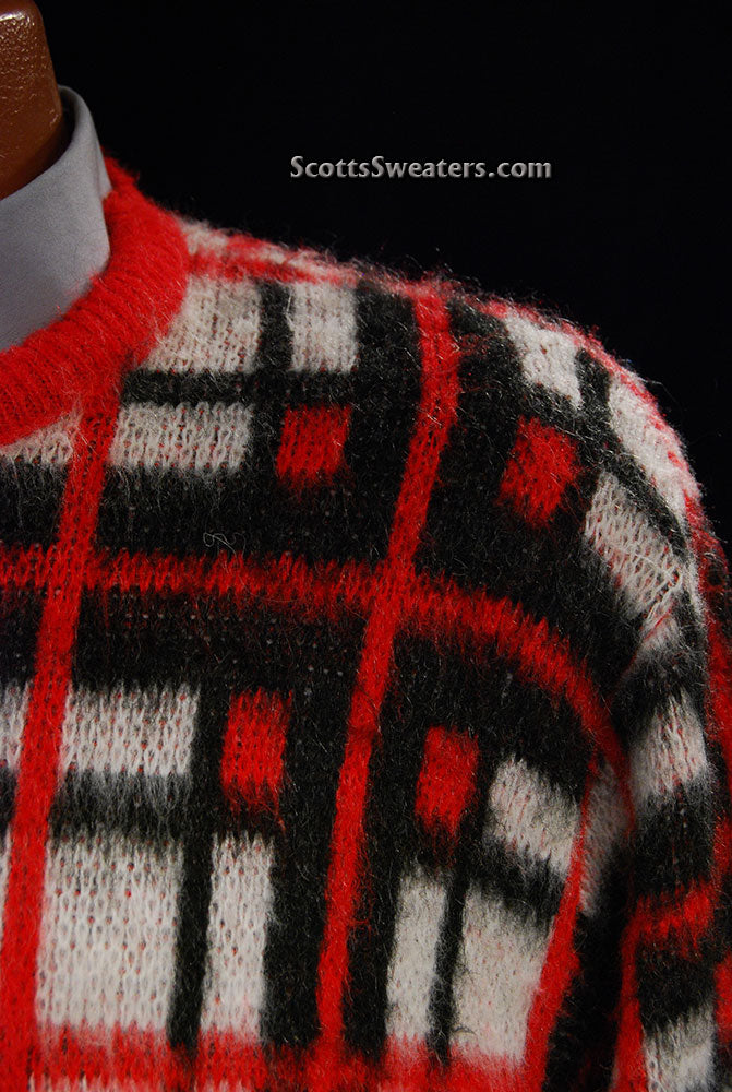Retro Shaggy Plaid Mohair Crewneck Sweater by Towncraft (Sears)