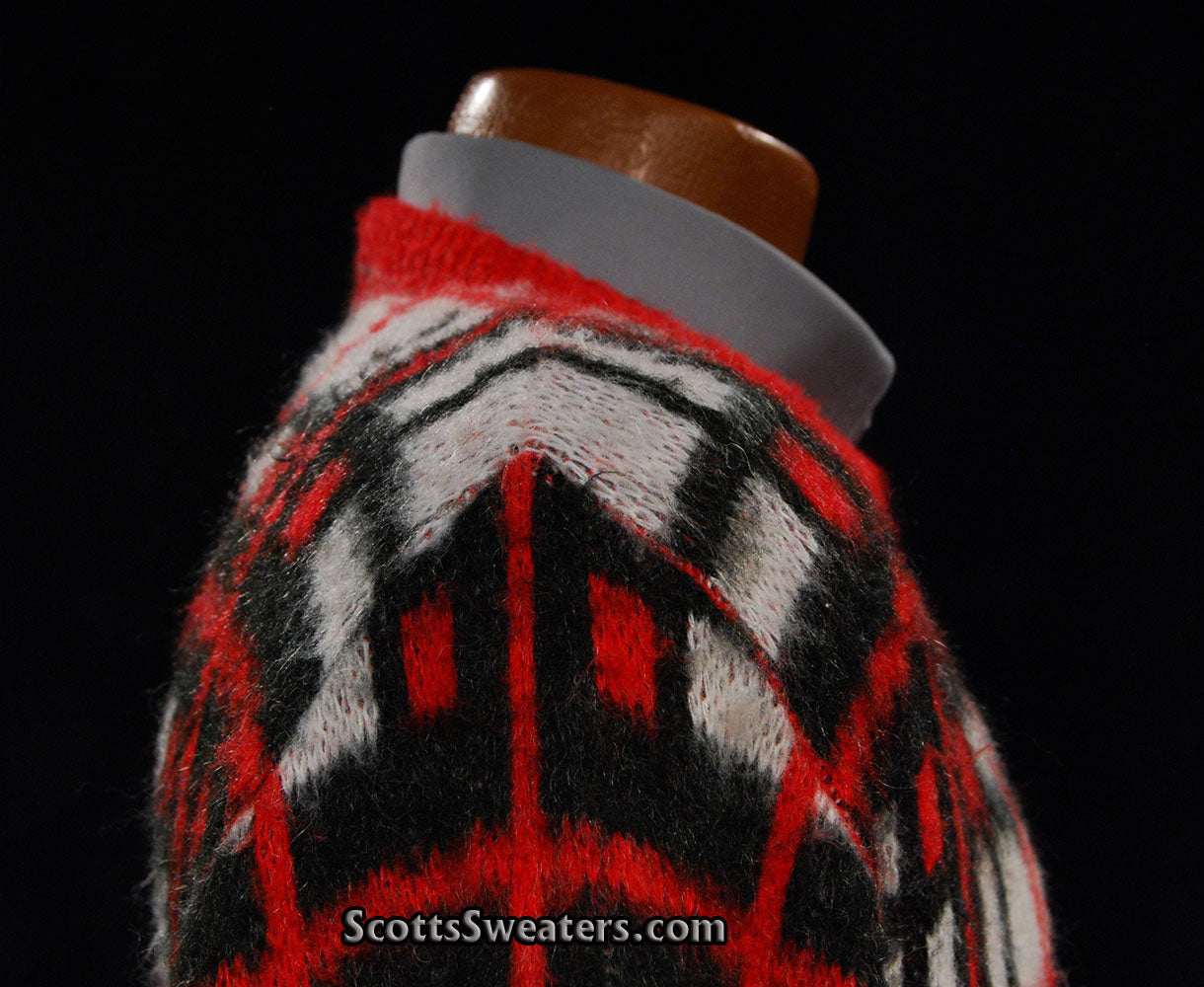 Retro shaggy plaid white red black mohair crewneck sweater by Towncraft Vintage Medium-Large