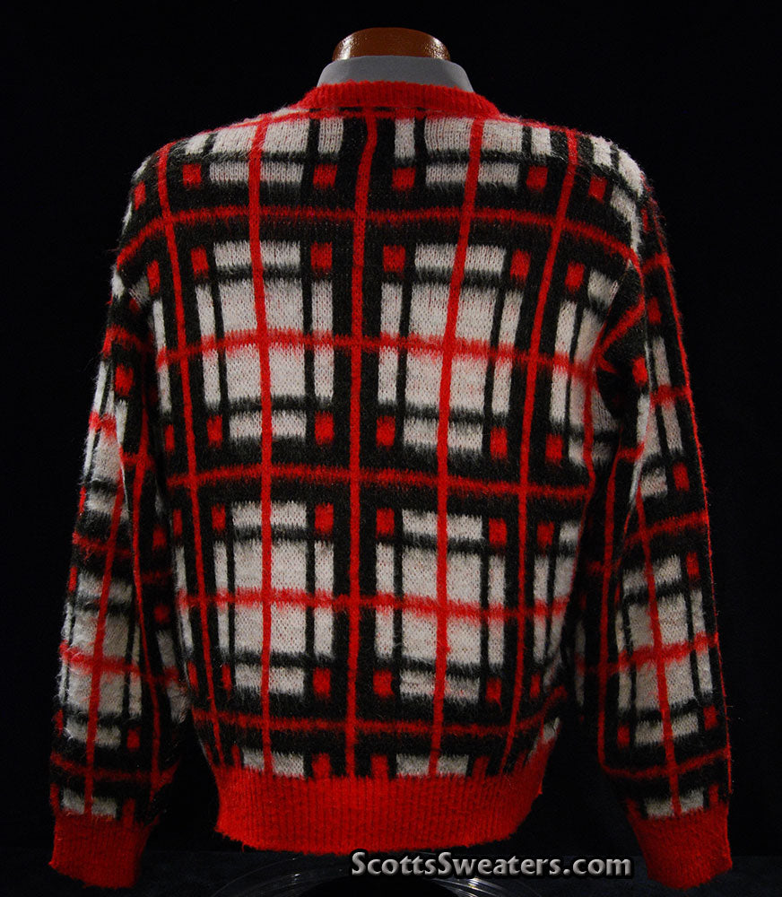 Retro Shaggy Plaid Mohair Crewneck Sweater by Towncraft (Sears)