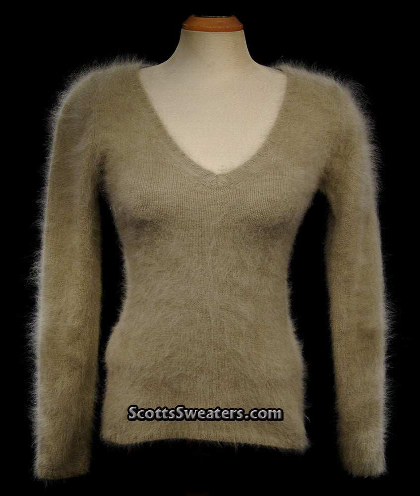 Woman's Angora scoop neck sweater in muted tan with cling-fit design by Banana Republic