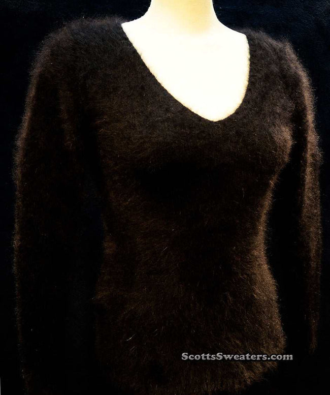 Woman's tan Angora scoop neck sweater by Banana Republic in cling-fit design