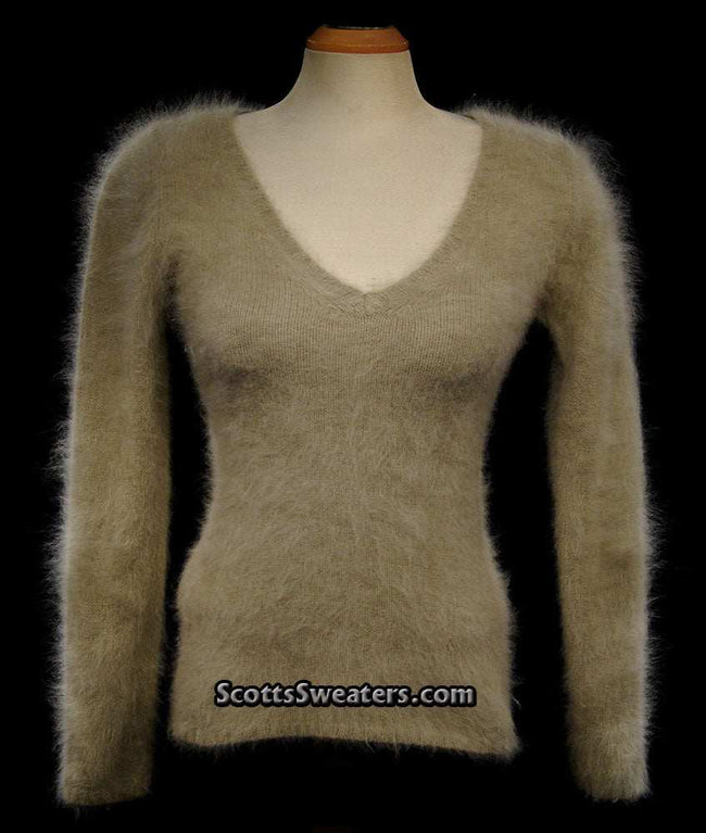 Woman's Angora scoop neck sweater in muted tan with cling-fit design by Banana Republic