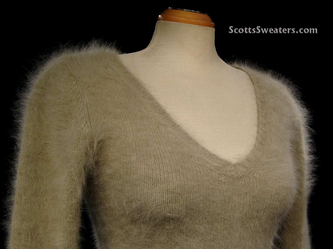 Woman's Angora Scoop Neck Sweater in muted tan with cling-fit design by Banana Republic