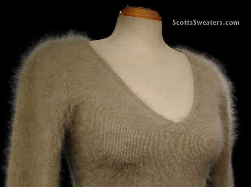 Woman's Angora Scoop Neck Sweater in muted tan with cling-fit design by Banana Republic