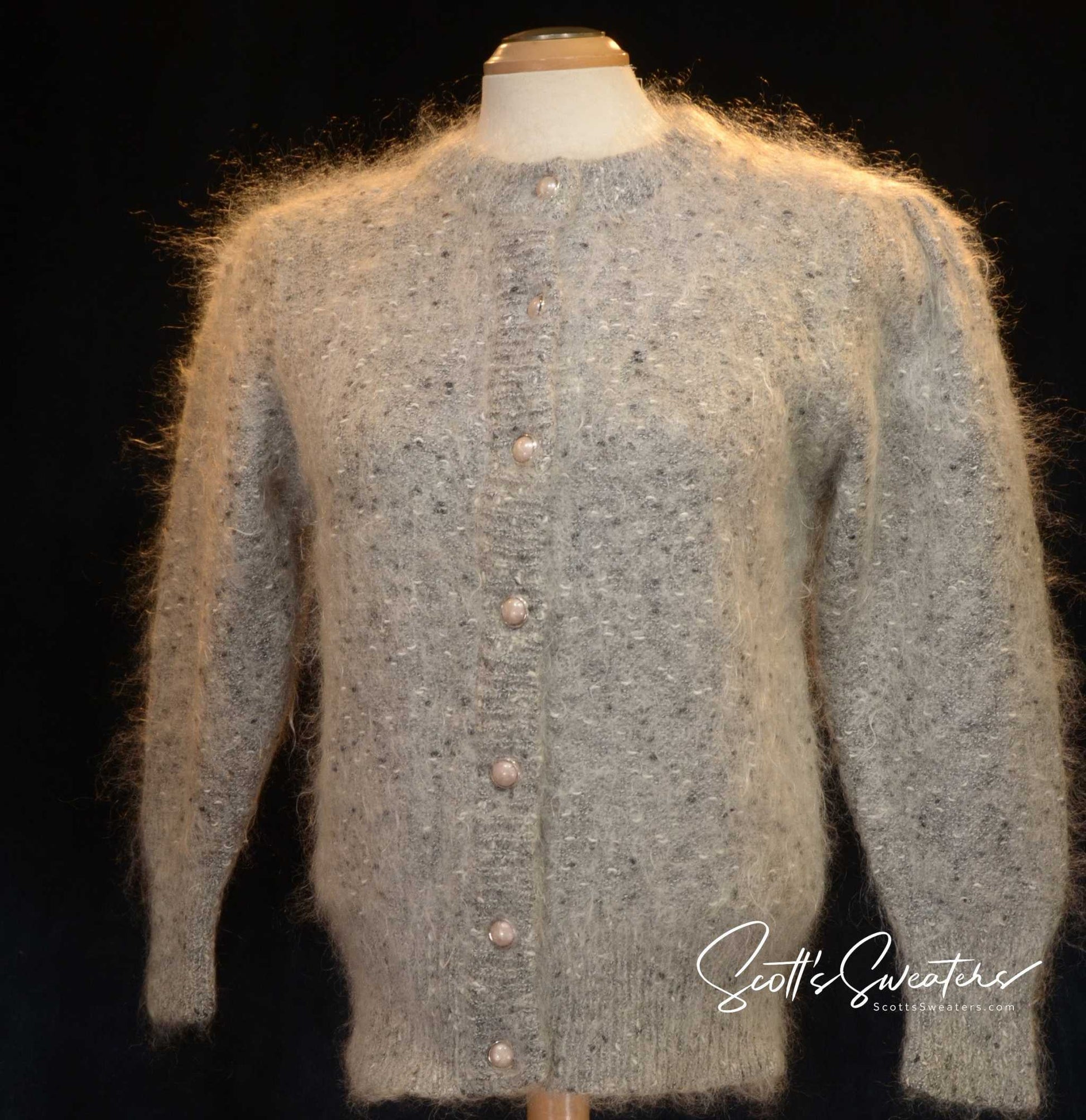 Women's Mohair Sweater speckled-grey mohair cardigan sweater with pearl buttons by King Sheep Ladies Fashion