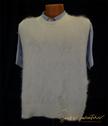 Men's ivory alpaca mohair wool sleeveless sweater vest on mannequin with blue shirt