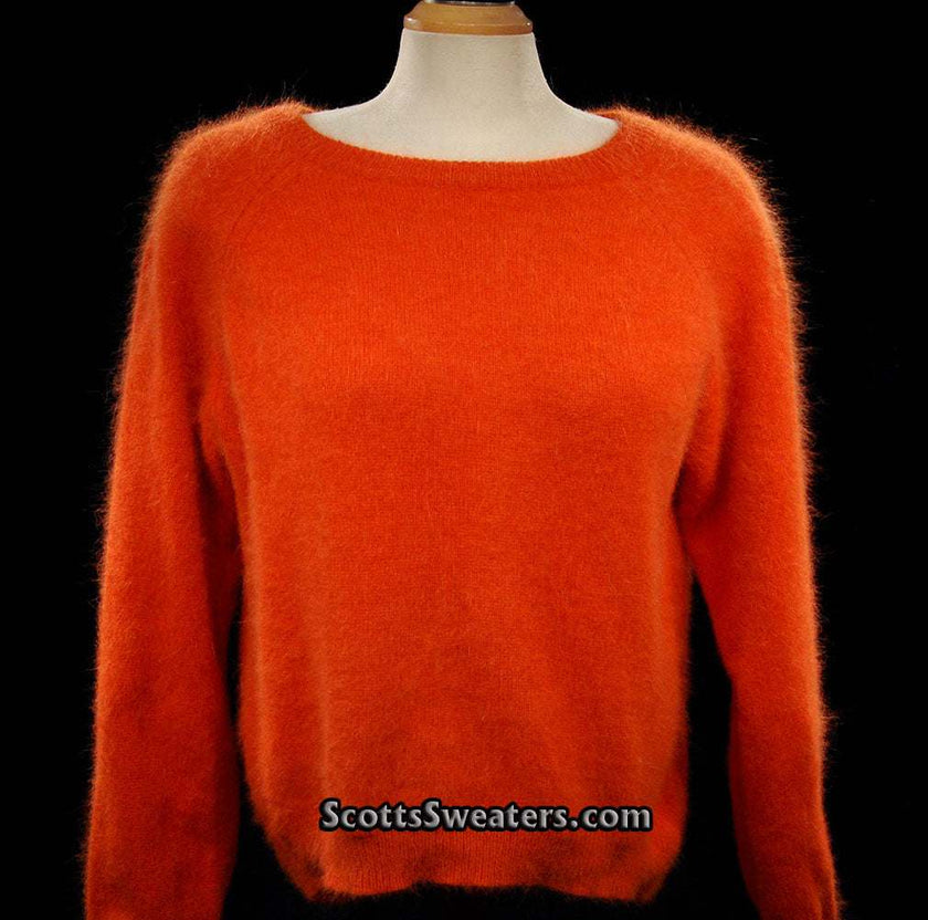 Woman's orange angora jewel-neck soft fuzzy sweater by H&M size 10 medium