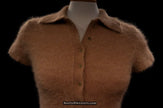 Beige woman's short-sleeve polo-neck angora sweater by J.Crew with 3/4 button front and cling fit design