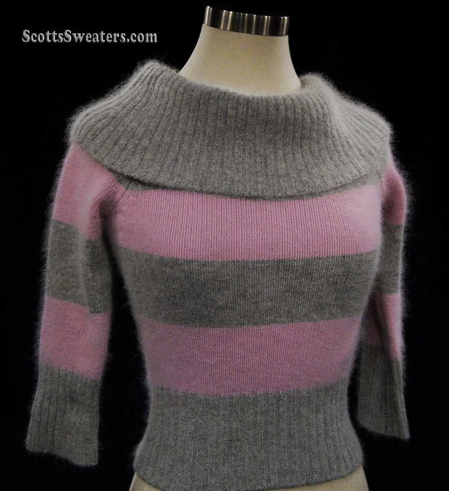 Girl's pink and grey striped angora cowlneck sweater by bebe in small size