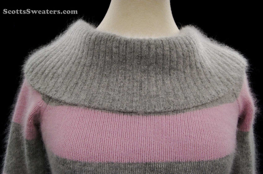 Girl's pink and grey striped angora cowlneck sweater by bebe in small size