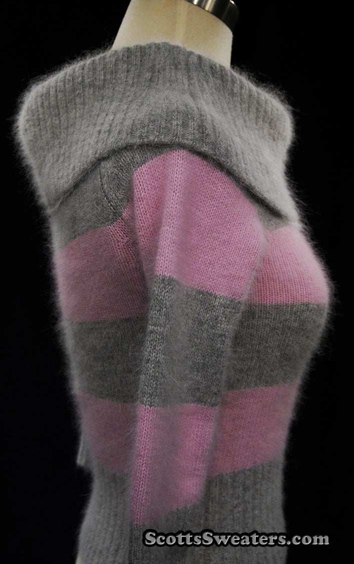 Girl's Pink & Grey Striped Cowlneck Sweater by bebe