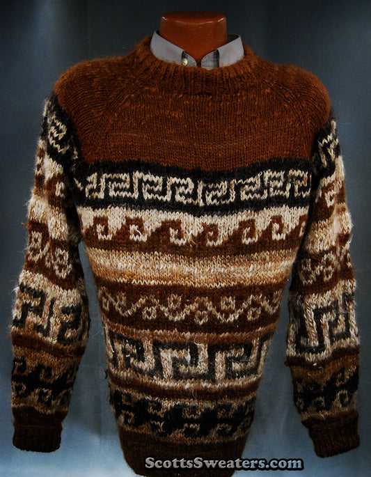 Men's Brown Native Patterned Alpaca Crewneck Sweater