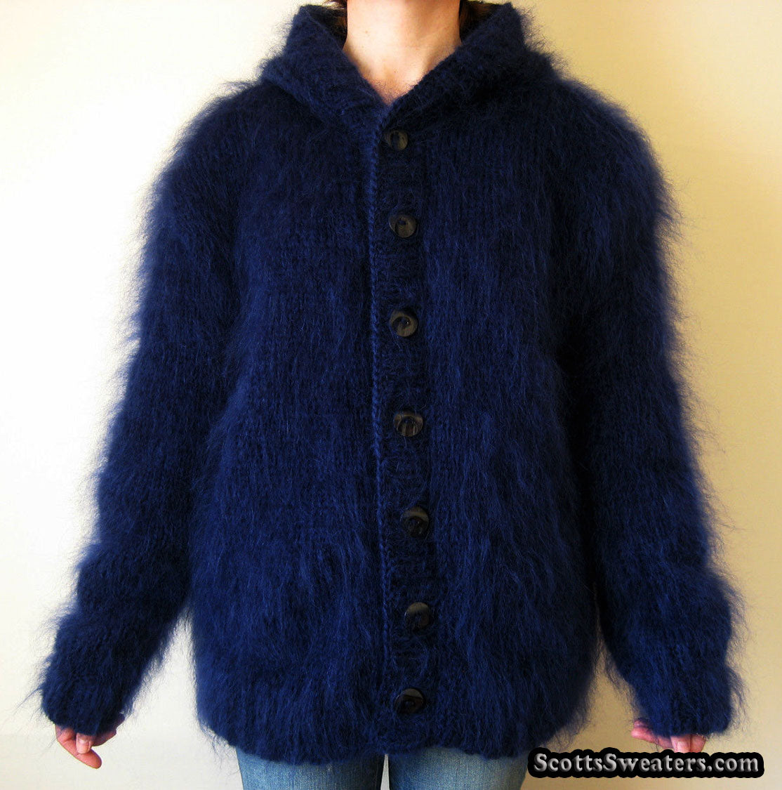 Handgestrickte Mohair-Hoodie-Cardigan-Pullover für Herren