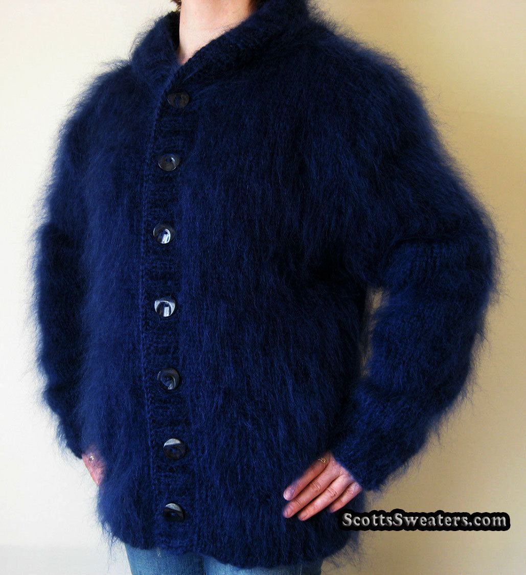 Handgestrickte Mohair-Hoodie-Cardigan-Pullover für Herren