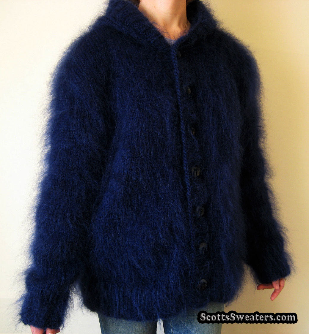 Handgestrickte Mohair-Hoodie-Cardigan-Pullover für Herren
