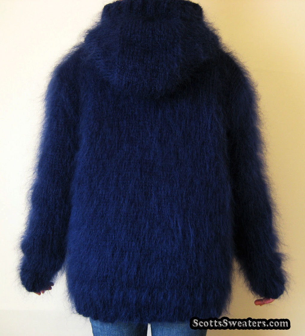 Handgestrickte Mohair-Hoodie-Cardigan-Pullover für Herren