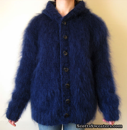 Handgestrickte Mohair-Hoodie-Cardigan-Pullover für Herren