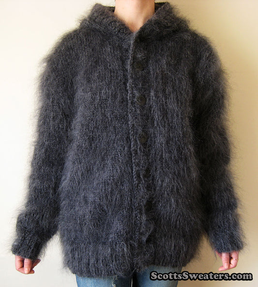Handgestrickte Mohair-Hoodie-Cardigan-Pullover für Herren