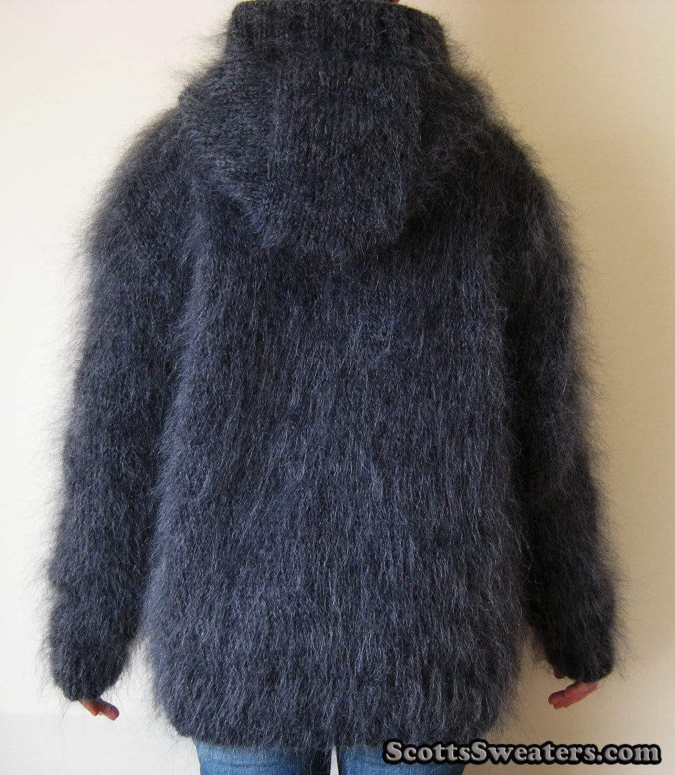 Handgestrickte Mohair-Hoodie-Cardigan-Pullover für Herren