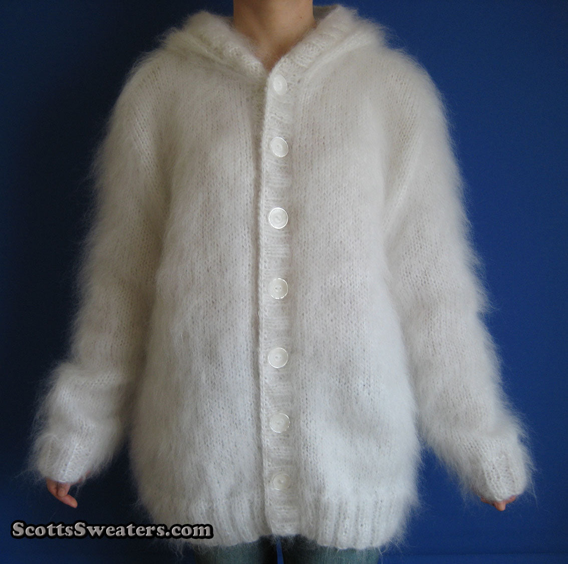 Handgestrickte Mohair-Hoodie-Cardigan-Pullover für Herren