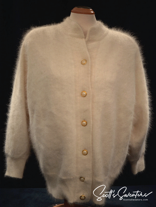 Woman's white angora cardigan sweater with nylon lining by Belldini, large size