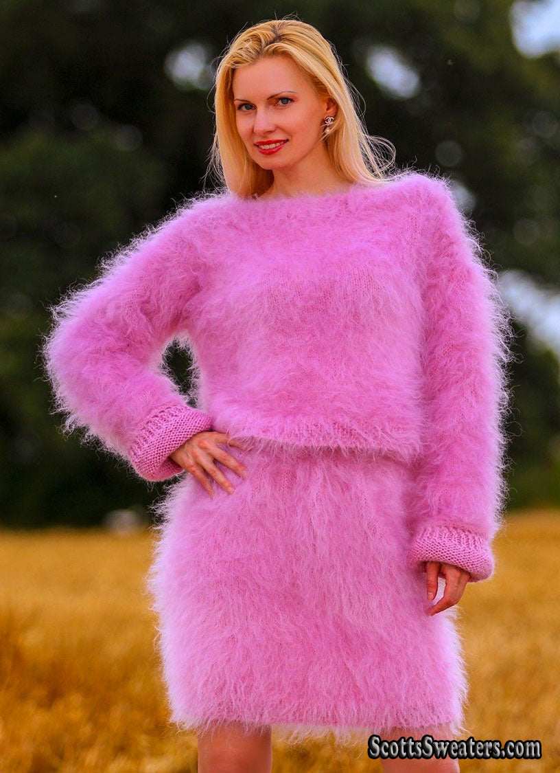Woman's Two-Piece Fuzzy Mohair Sweater & Skirt