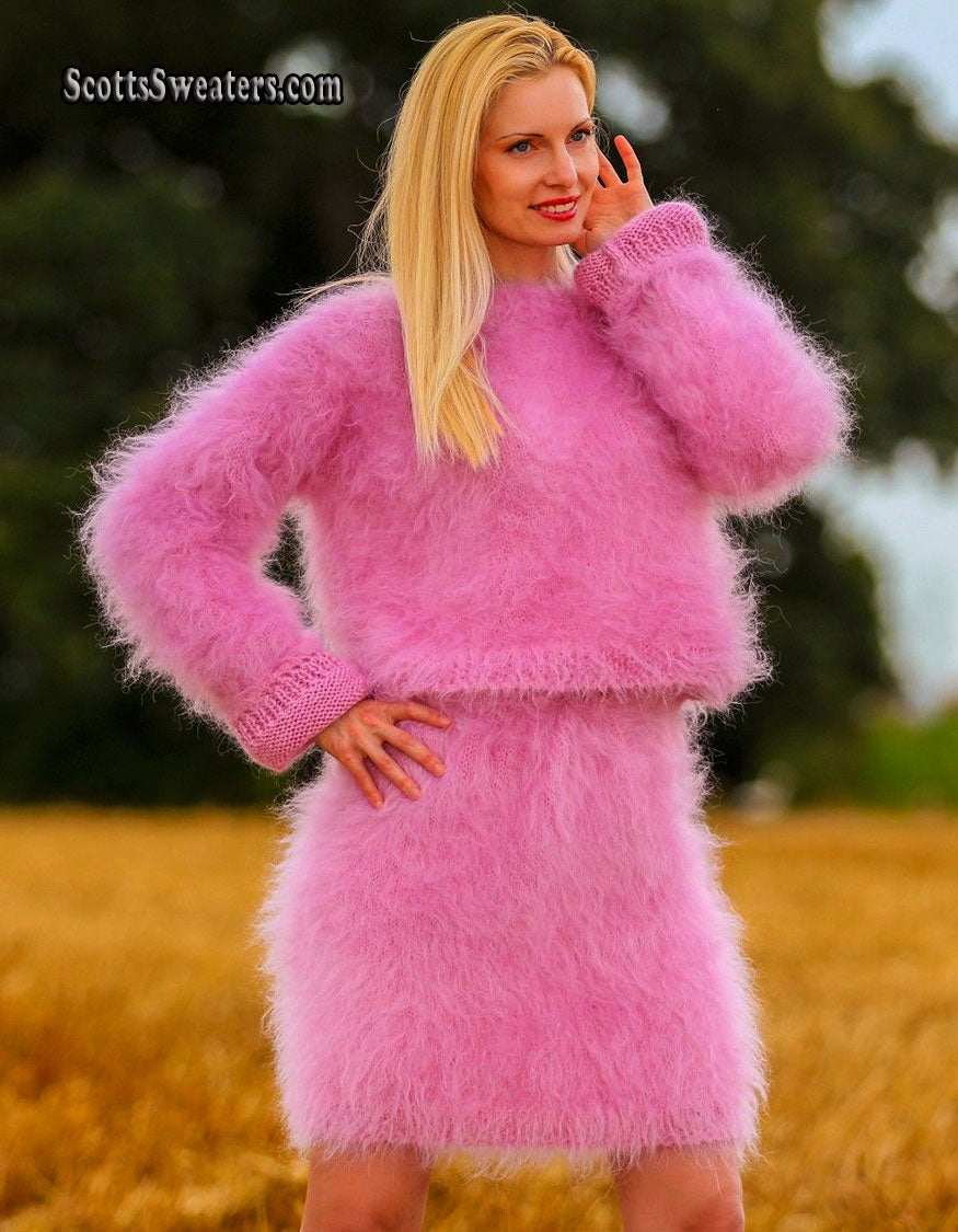 Woman's Two-Piece Fuzzy Mohair Sweater & Skirt