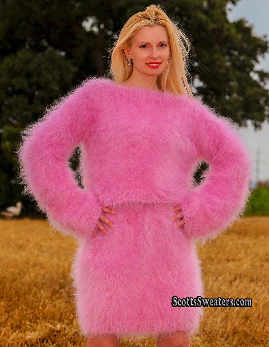 Woman's Two-Piece Fuzzy Mohair Sweater & Skirt