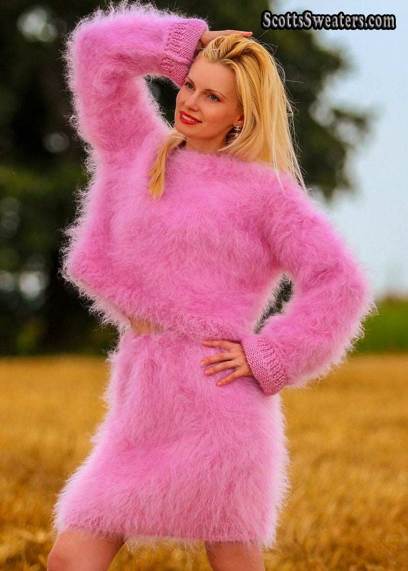 Woman's Two-Piece Fuzzy Mohair Sweater & Skirt