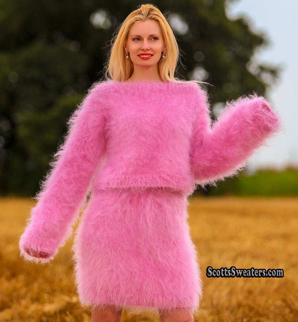 Woman's Two-Piece Fuzzy Mohair Sweater & Skirt