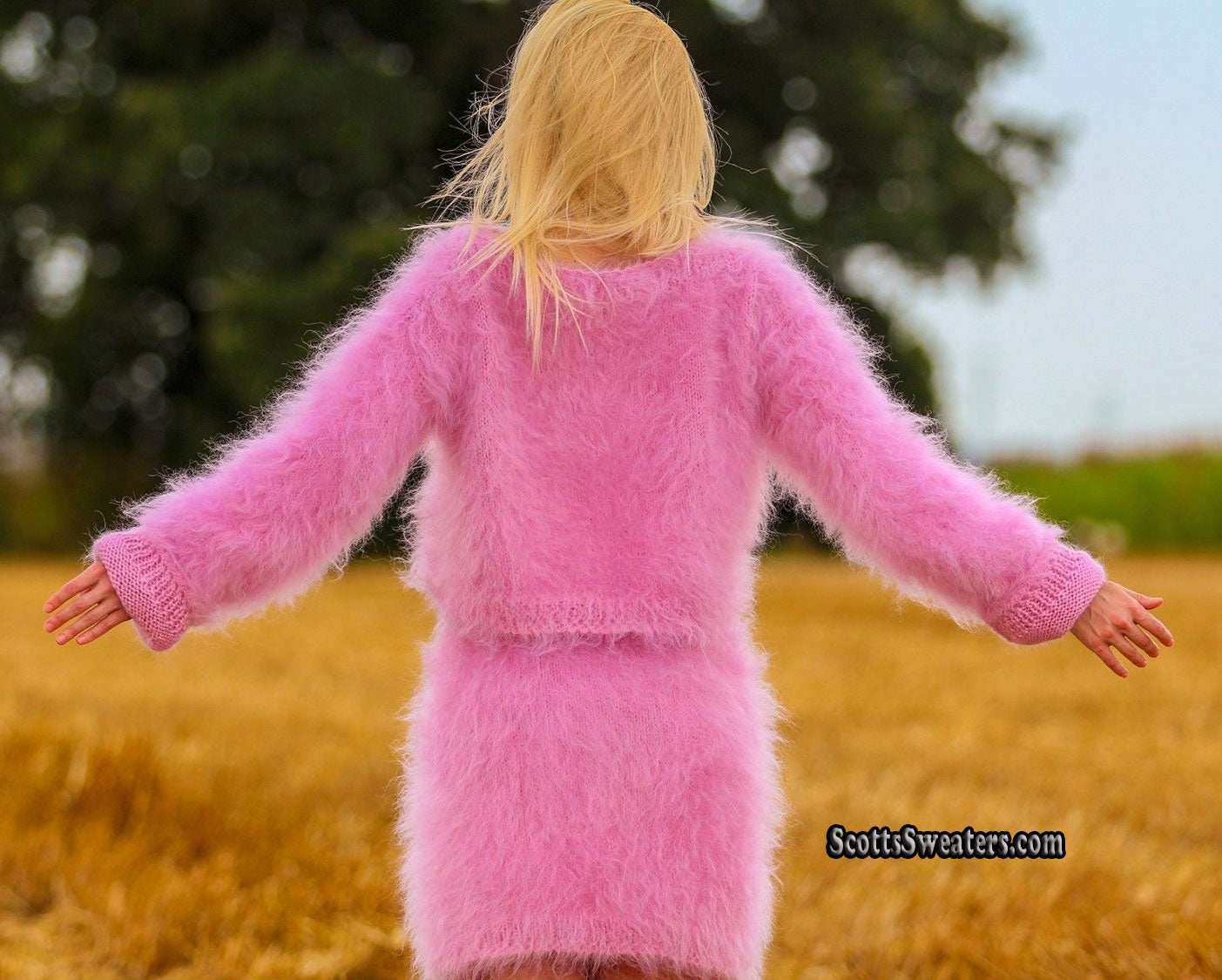 Woman's Two-Piece Fuzzy Mohair Sweater & Skirt